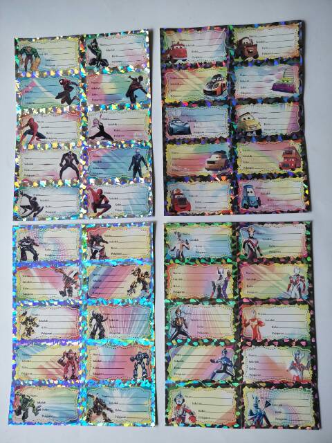 Stiker Label Nama Anak 10 lembar Hologram Karakter ultraman lol princess frozen cars Murah