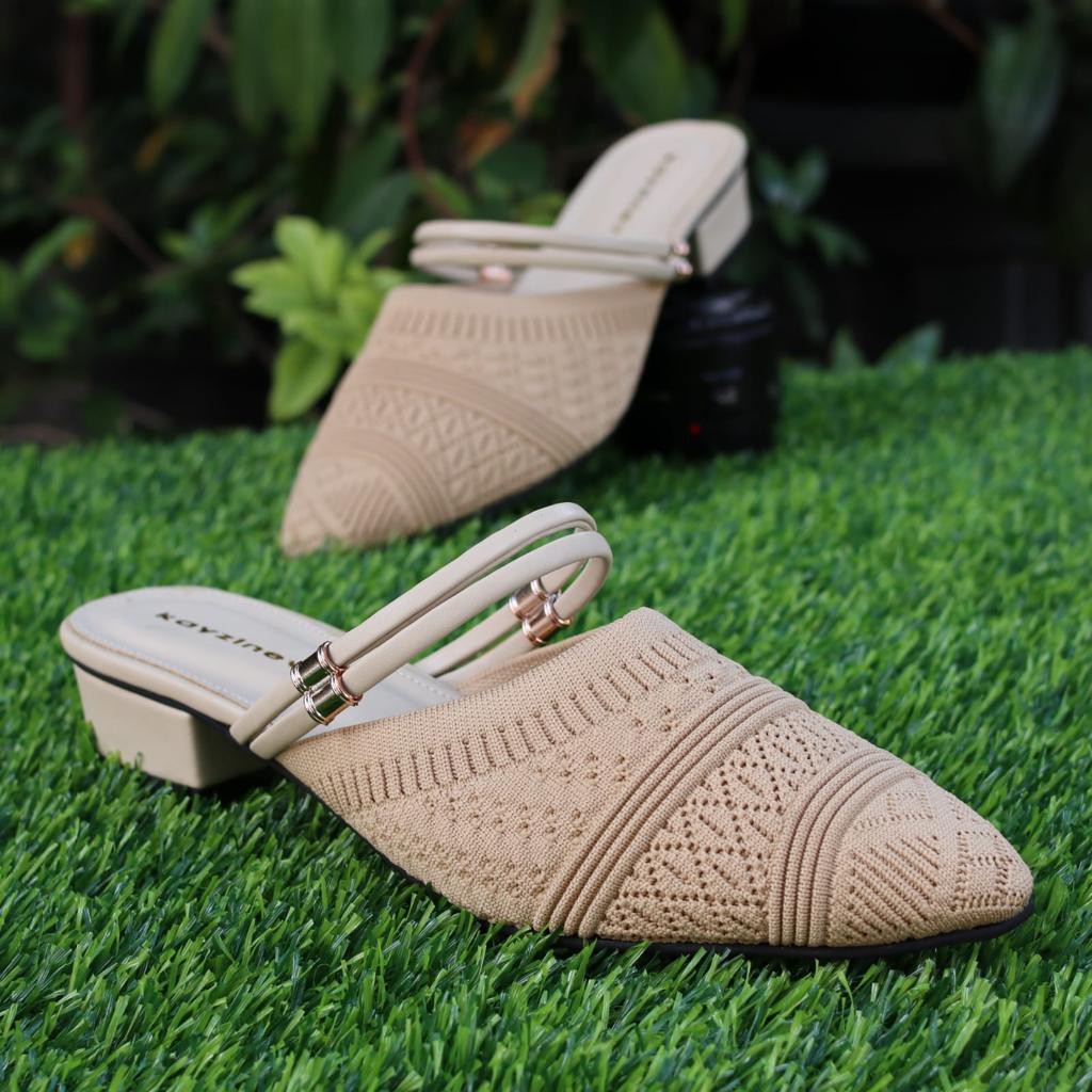 KAYZINEVA Sepatu Slip-On Mules &amp; Mary James Wanita Rajut Import Hak Tahu 3cm