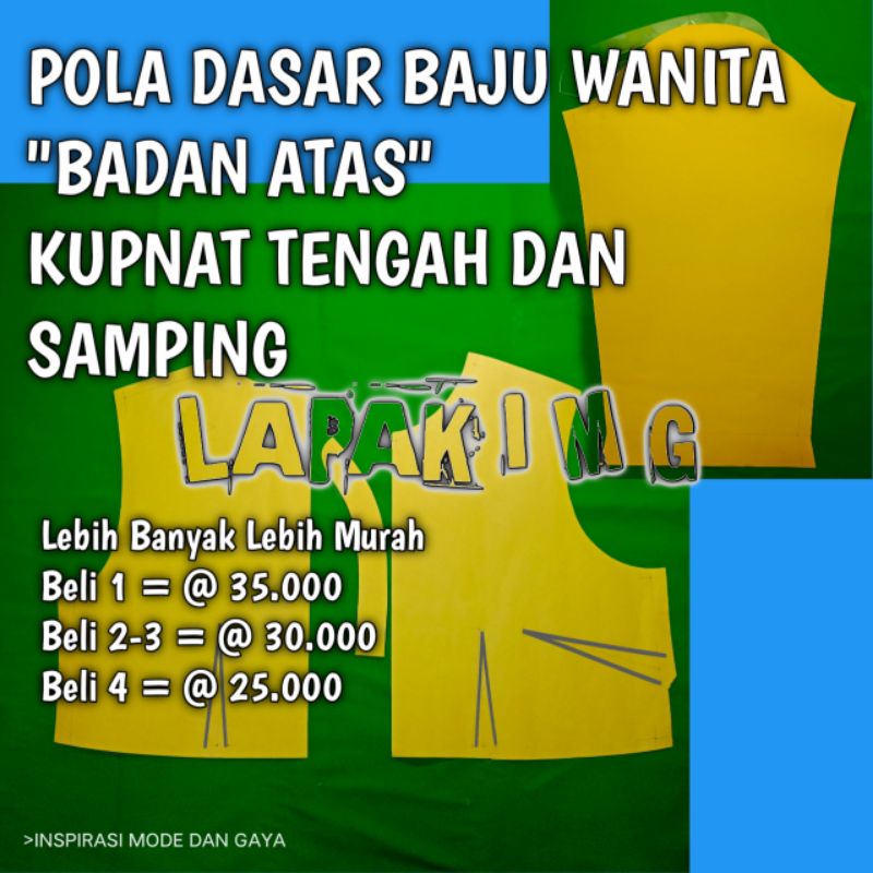 POLA INSTAN, POLA DASAR BAJU WANITA KUPNAT TENGAH DAN SAMPING, BADAN ATAS | Yazid Tailor