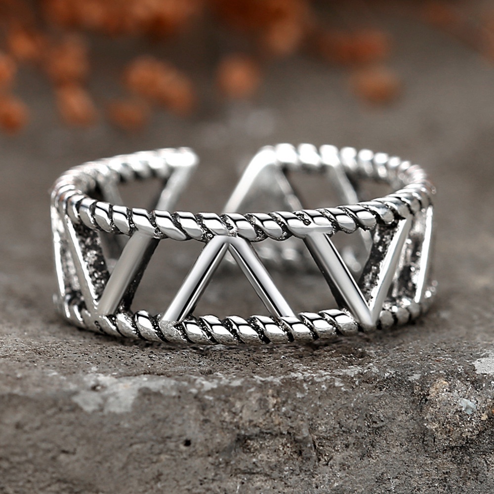 925 Perak Cincin Untuk Wanita/pasangan Cincin yang Dapat Disesuaikan Perhiasan Retro Punk Berongga