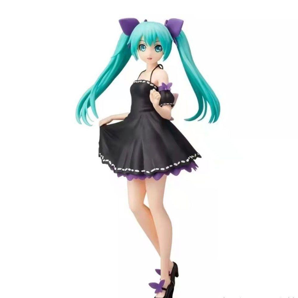 Lanfy Miku Hatsune Action Figure Anime Miku Hatsune Collection Model Baju Hitam Miniatur