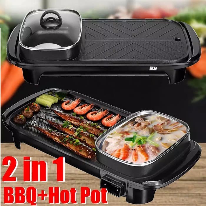 Panggangan , 607 ,  BBQ dan hotpot elektrik 2 in 1 Grill BBQ hotpot elektrik