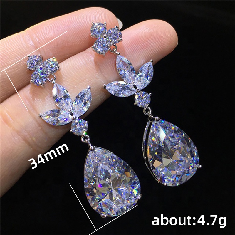 Anting Bentuk Water Drop Bahan Zirkon Gaya Korea Untuk Wanita