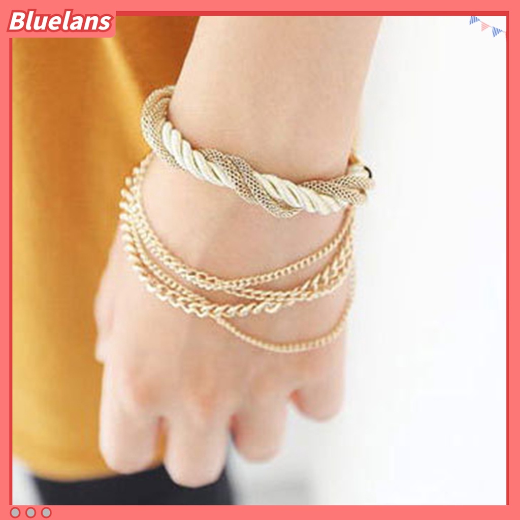 Gelang Rantai Multilayer Adjustable Bahan Alloy Metal Untuk Wanita