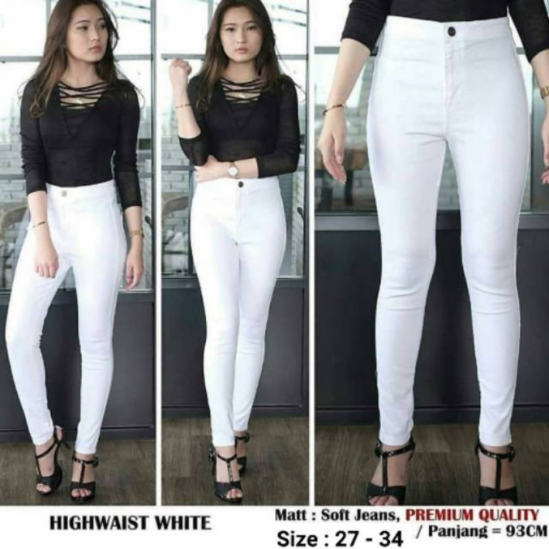 (MTF) Highwaist jeans putih wanita bahan tebal dan melar