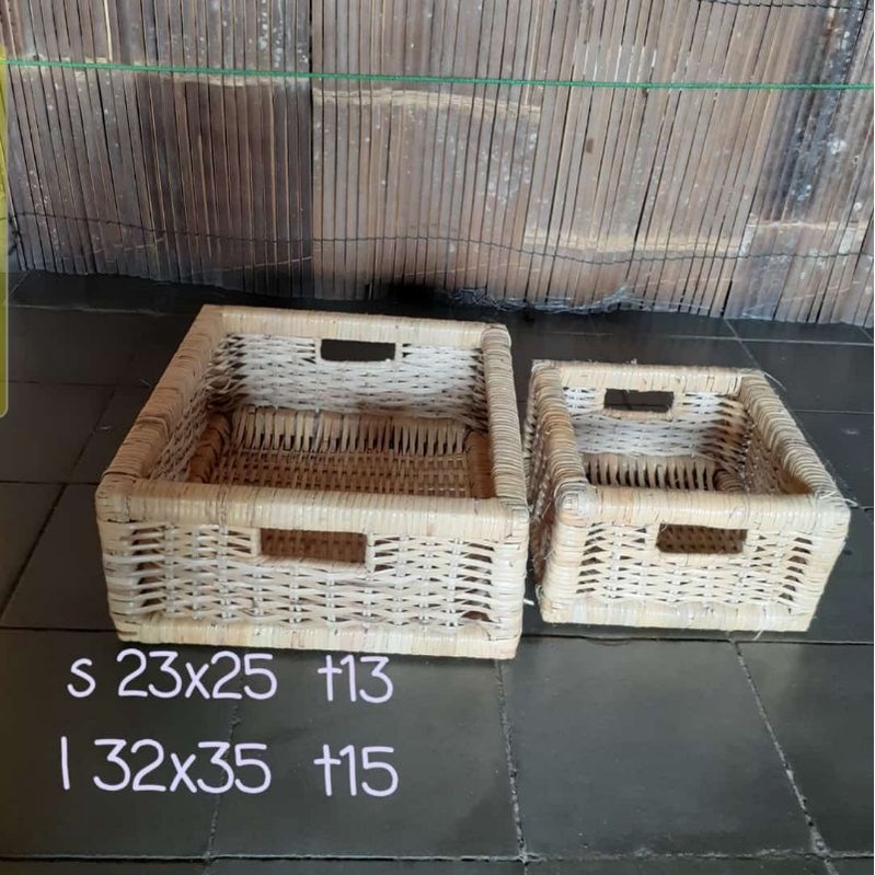 keranjang rotan kotak set isi 2 / keranjang rotan penyimpanan set 2