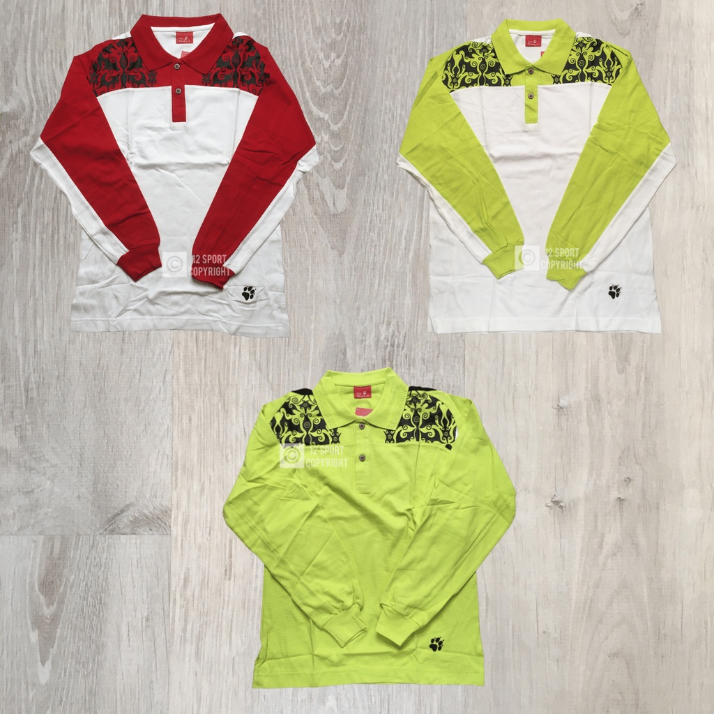 12SPORT - Kaos Polo Olahraga Dick Wolves Scotty Print Polo Lengan Panjang Katun Waffle