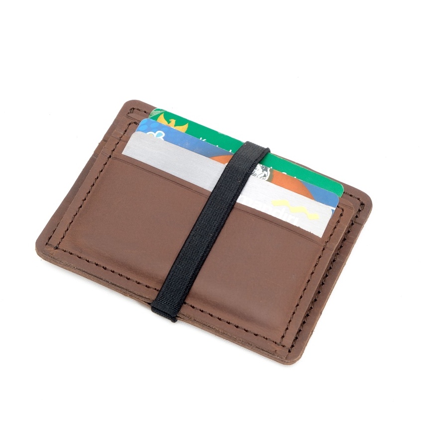 Dompet Kartu Pria Wanita Lipat Card Holder Resleting Kulit Asli 18 Slot kartu