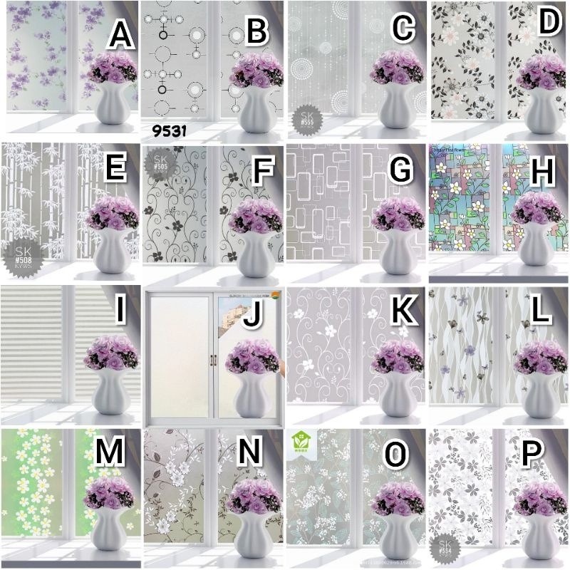 ELFYDO STC009 Stiker Kaca Jendela 1-3M Stiker Kaca Jendela Pintu Motif dan Polos