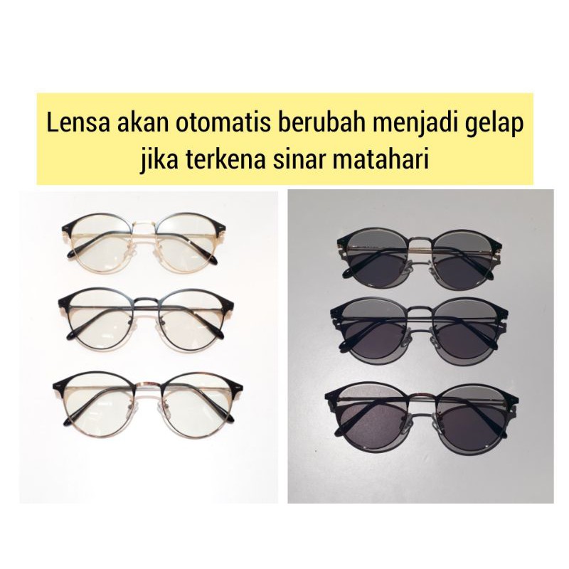 Kacamata Lensa Photocromic + Anti Radiasi Blueray BLUECROMIC Frame Besi 1920 Pria Wanita Photochromic Bluechromic Oval Alloy Fotokromik Berubah Warna Gelap 1920