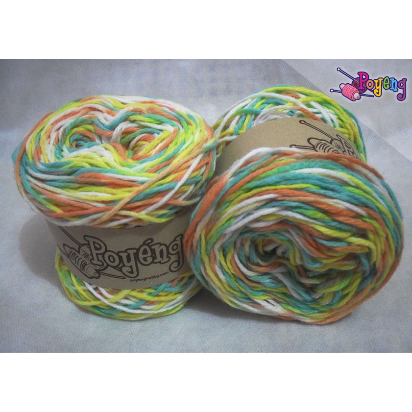 Soft Akrilik Poyeng SA O2 Gradasi Orange-Kuning-Hijau-Putih | Benang Rajut | Poyeng