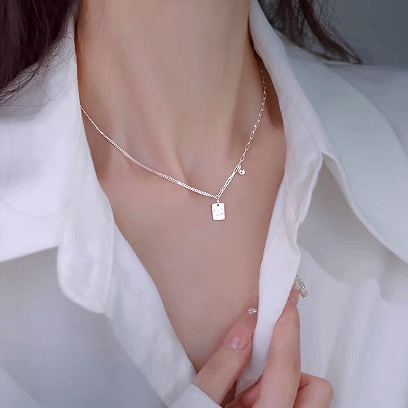 Kalung Sterling Silver 925 Bentuk Persegi Untuk Wanita