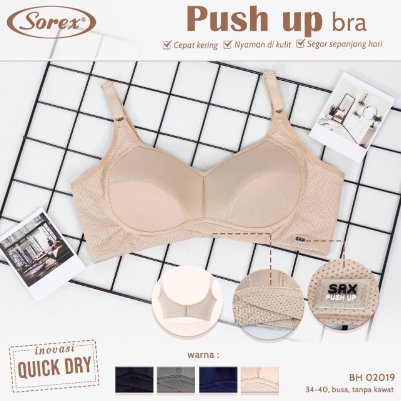 Bra Sorex 02018 energic/02019push up 34-40,busa tipis,tanpa kawat