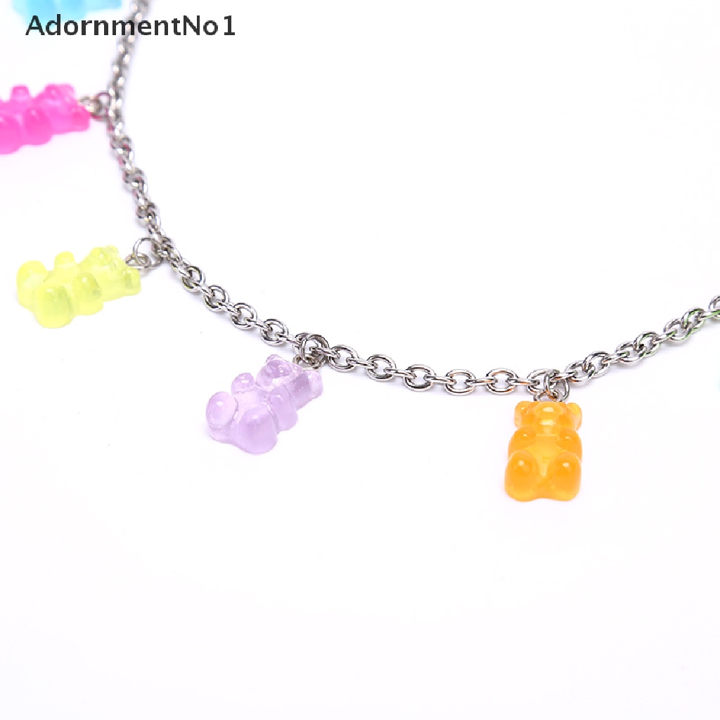 (AdornmentNo1) Kalung Rantai Titanium Steel Liontin Kartun Beruang Handmade Warna Permen Untuk Wanita