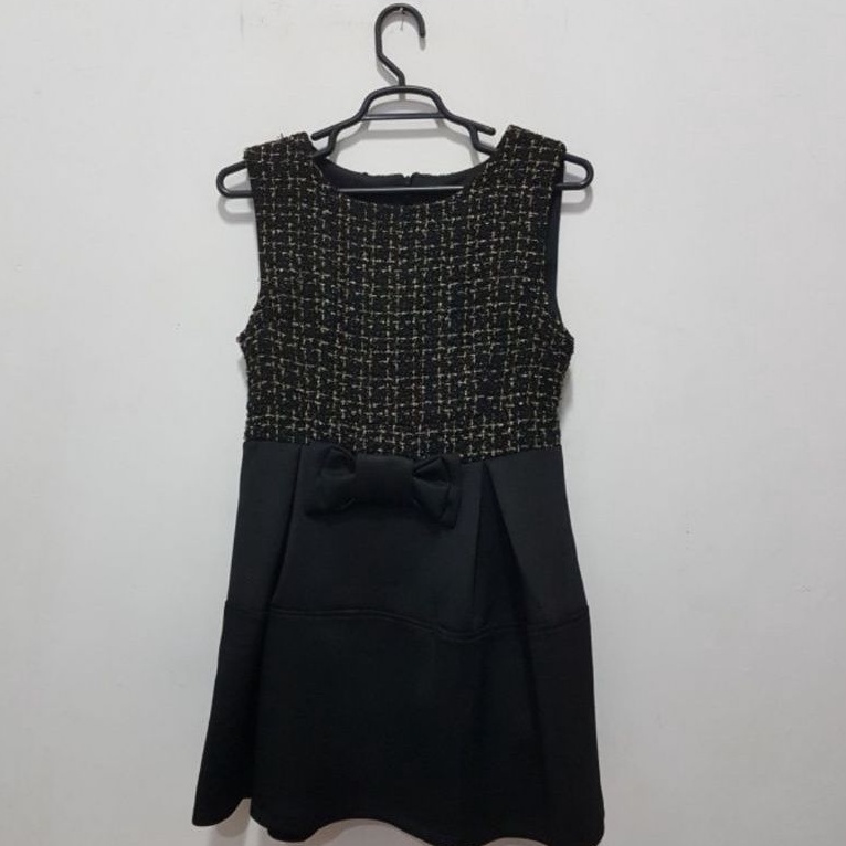 Dress pesta cewek gaun cewe remaja hitam emas gold blink mini tanpa lengan