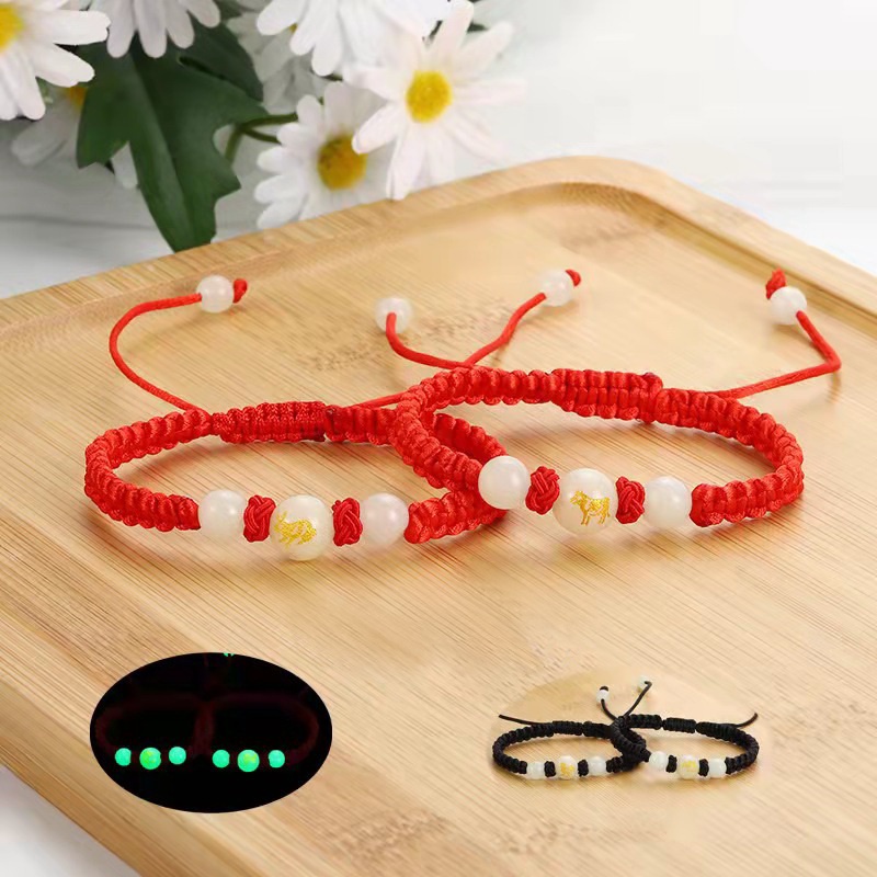 Gelang Tali Kepang handmade Warna Hitam Dan Merah Desain 12 Zodiak Untuk Hadiah Ulang Tahun Anak