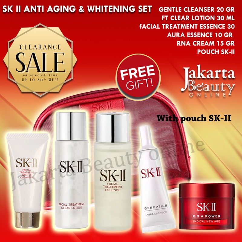 SKII SK II SK2 PAKET PERAWATAN WAJAH ANTI AGING &amp; WHITENING FTE,CLEAR LOTION,AURA, GENTLE CLEANSER