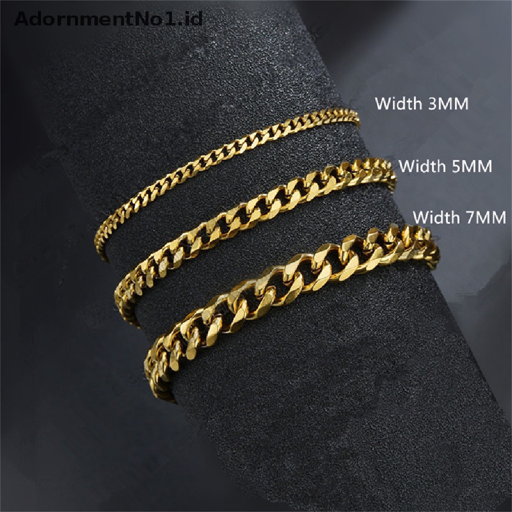 (AdornmentNo1) 2021 Gelang Tangan Rantai Stainless Steel Klasik Lebar 3 / 5 / 7mm Untuk Pria / Wanita