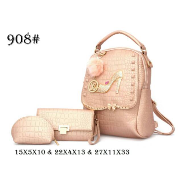 SALE  Rp 290.000 Ransel Lv 3 Fungsi 908# Ukr 27x11x33 Bahan Kulit Croco Dove Kualitas Semprem-(1,1 K