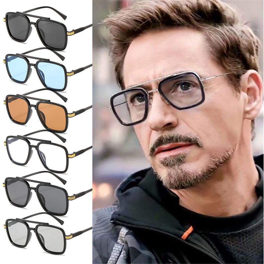 R-flower Kacamata Hitam Frame Metal Kotak Desain Spiderman Tony Stark