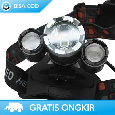 SENTER KEPALA SUPER TERANG 3 LED 5000 LUMENS TAFFLED XM-L - T6 MURAH