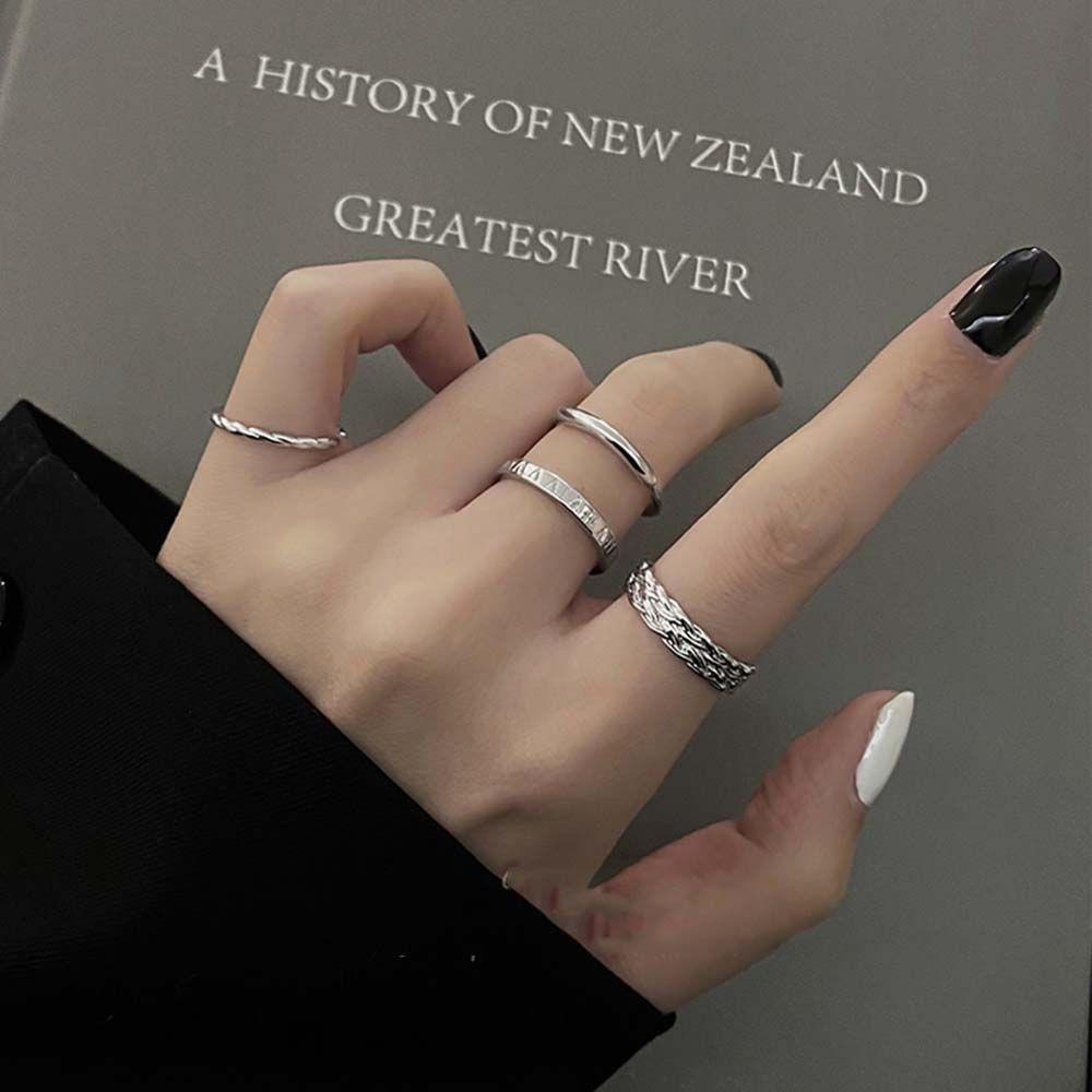 4pcs / set Cincin Model Terbuka Gaya Punk Untuk Wanita