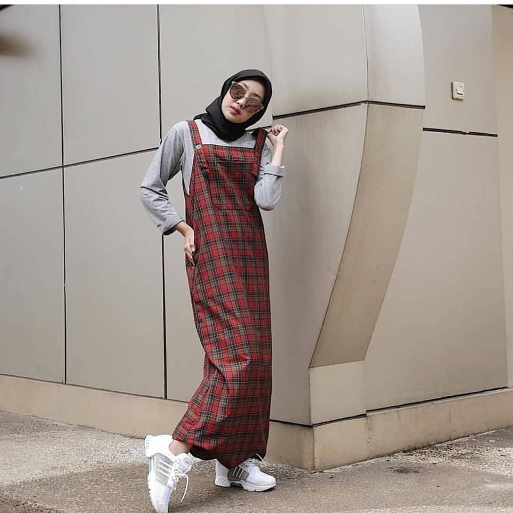 OVERALL + INNER SQUIBY SET ROK KOTAK KOTAK / PAKAIAN WANITA / OVERALL