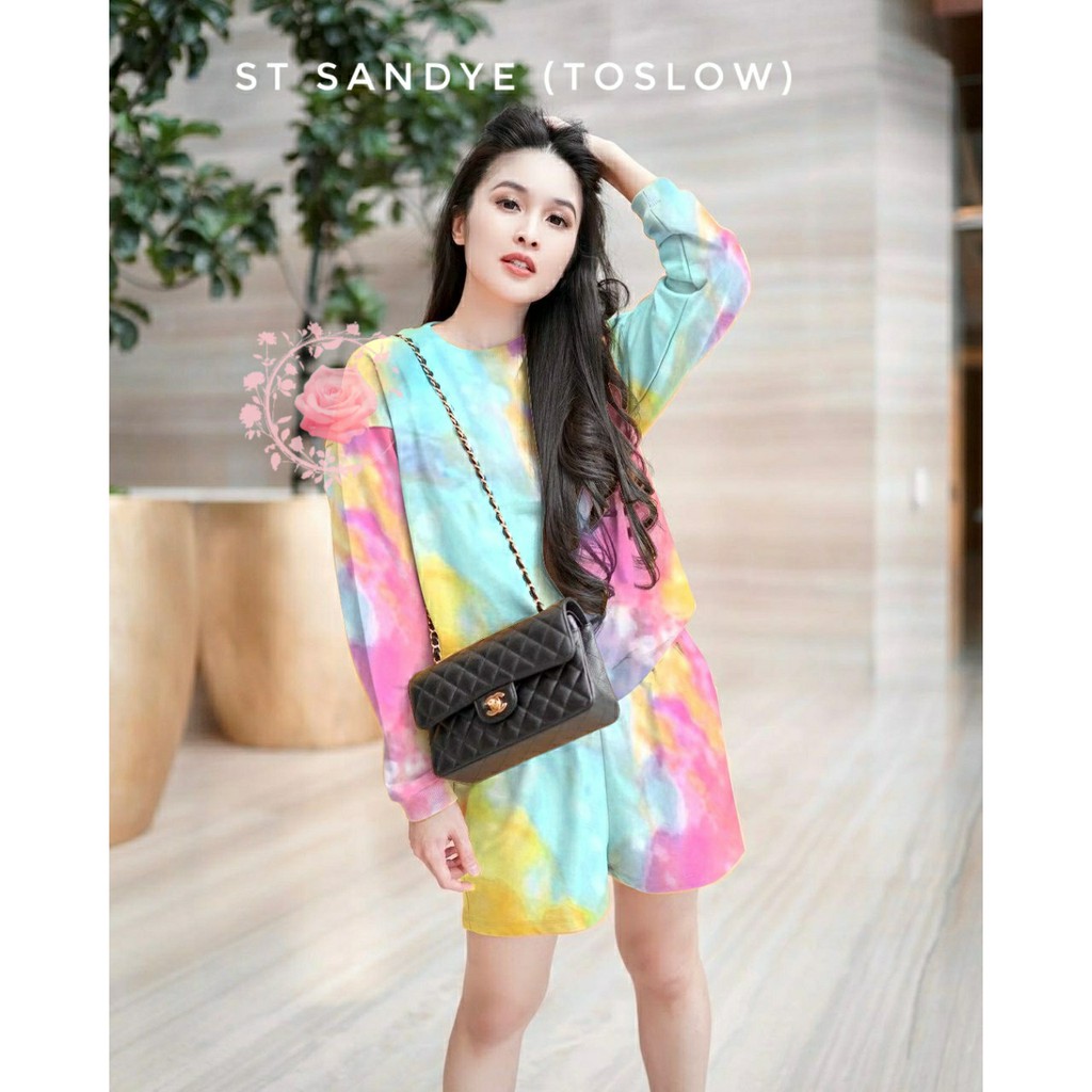 SETELAN SANDYE/ SETELAN WANITA BAHAN BABYTERRY IMPORT/ SETELAN FASHION WANITA MOTIF TIE DYE/ SET CEL
