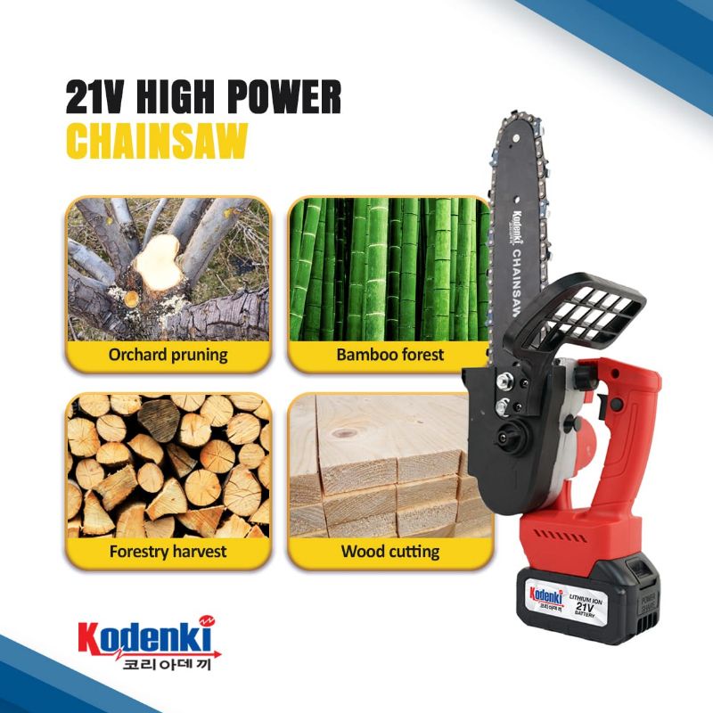 Kodenki Mesin Gergaji Kayu Pohon Chainsaw Cordless Baterai 10 inch 21 volt