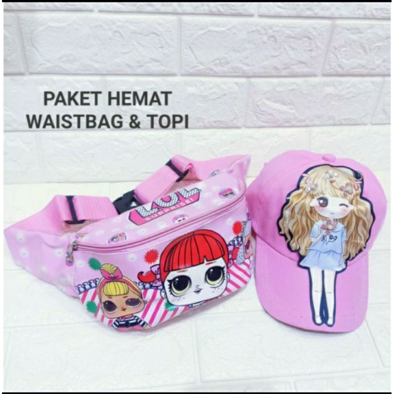 [REALPICT] waistbag anak Pony,LOL 2IN1 lebih hemat tas slempang topi print/topi led1(nyala)