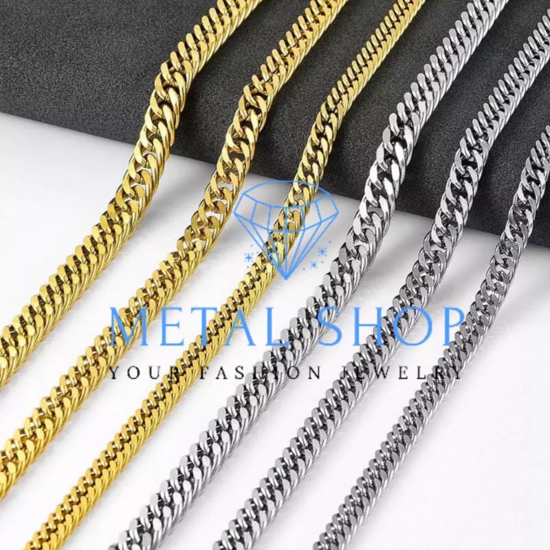 Kalung Titanium Pria Wanita Model Rantai Padat Anti Karat