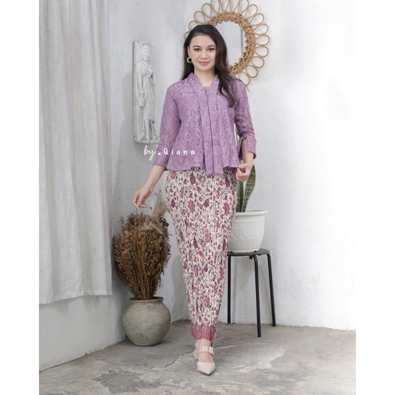 Setelan Kebaya Floy Brokat Kartini / kebaya floy polos / kebaya kutubaru floy Rok Plisket