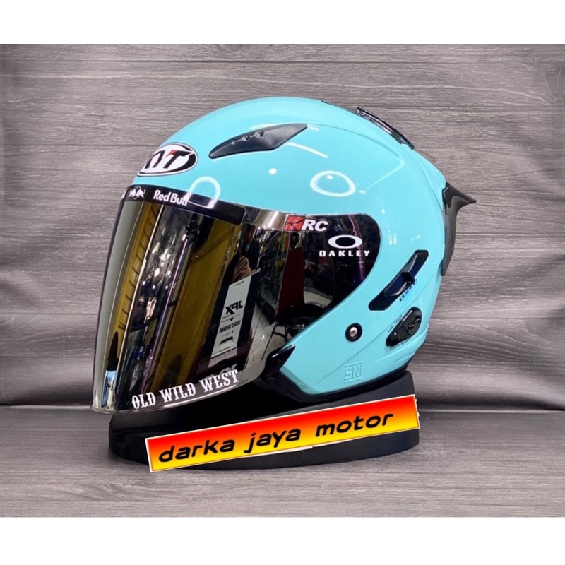 KYT GALAXY FLAT R POLOS HELM KYT HALF FACE KYT GALAXY FLAT R SLIDE  GRAPIC  PAKET GANTENG \SPOILER 2D\VISOR OPEN VENOM-AQUA V SILVER