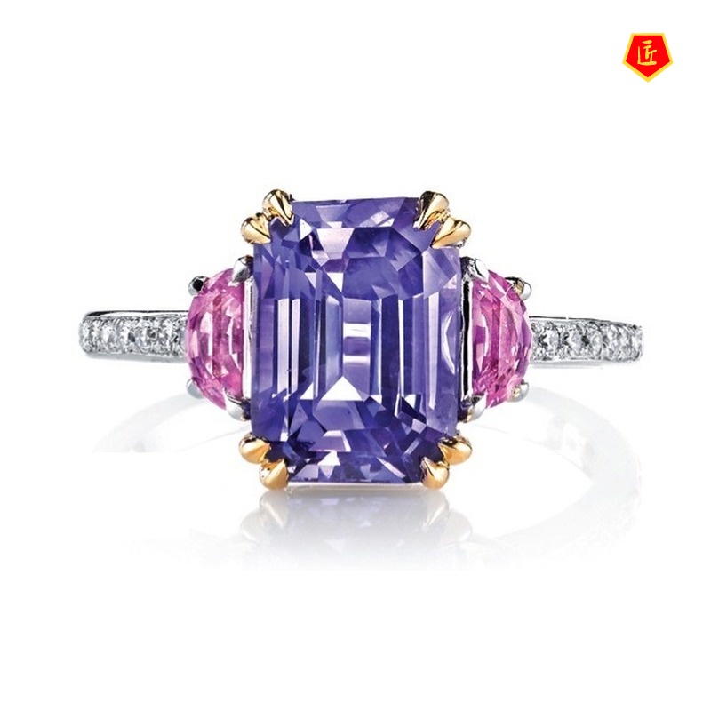 [Ready Stock]Elegant Purple Crystal Square Diamond Ring for Women