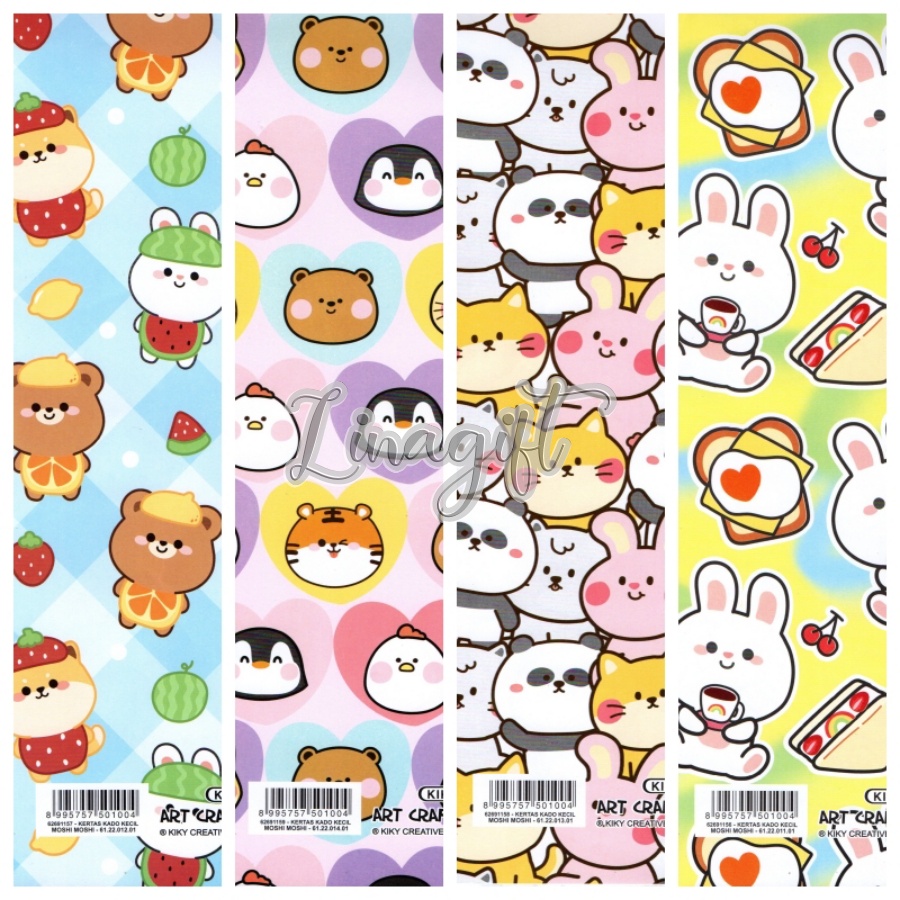 ( 5 Lembar ) ANIMAL KIKY - CUTE PANDA BEAR PENGUIN RABBIT CATS MEOW KERTAS KADO HAPPY BIRTHDAY - GIFT WRAP PAPER SHINNY GLOSSY MENGKILAP KUCING FUNNY ANIMAL