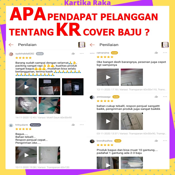 KR Cover Baju Anti Debu Waterproof Pelindung Pakaian Gantung