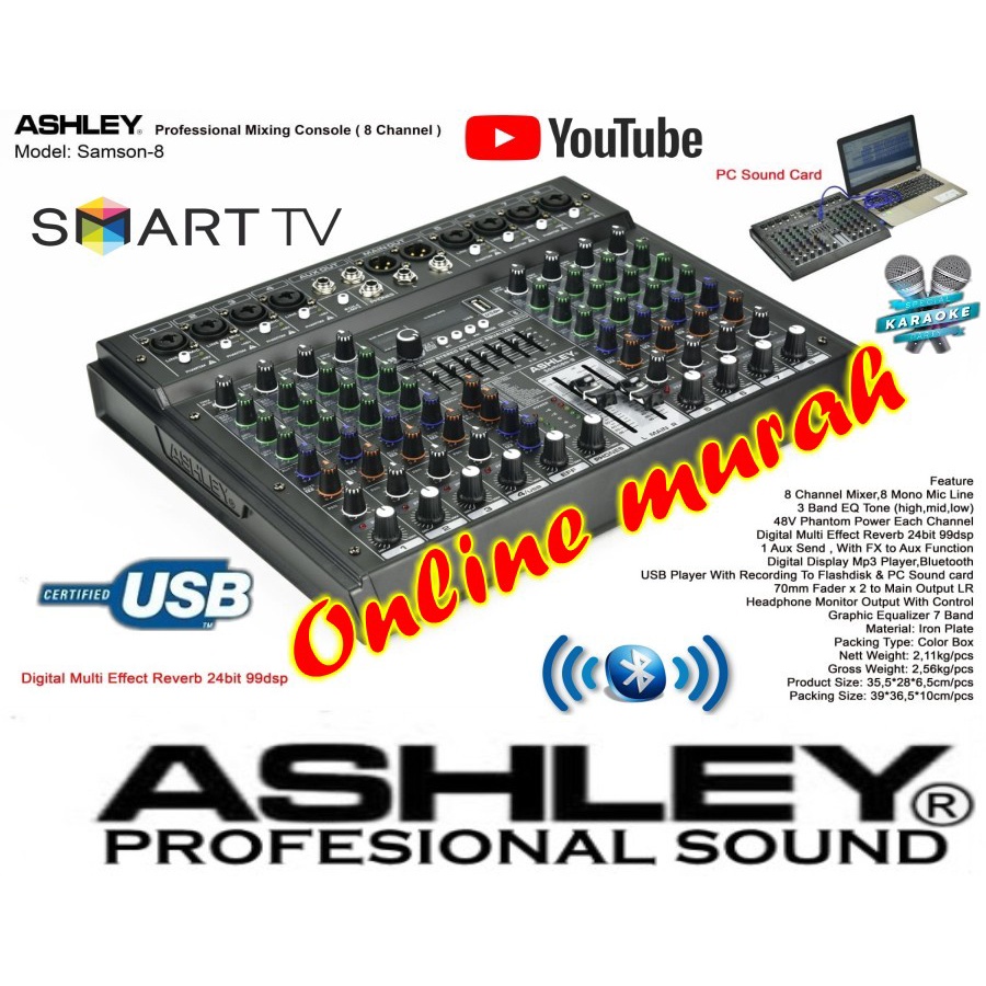 mixer ashley samson 8 8 channel garansi resmi original