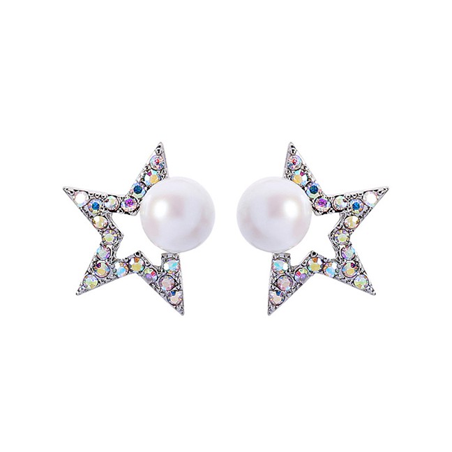 LRC Anting Tusuk Fashion Gold S925 Silver Pin Star Pearl Stud Earrings F63XXX