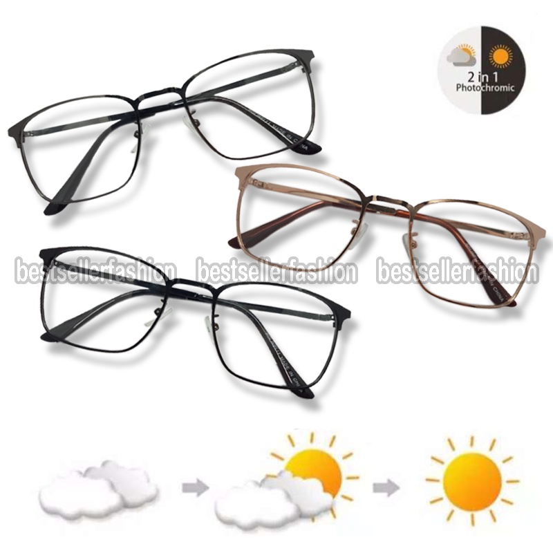 2In1 Kacamata lensa photocromic anti radiasi wanita pria kacamata bingkai Titanium Kacamata komputer Anti Silau fotocromic Kacamata Berubah Warna Kacamata Fashion Outdoor Kacamata Gaya Sunglasses Unisex