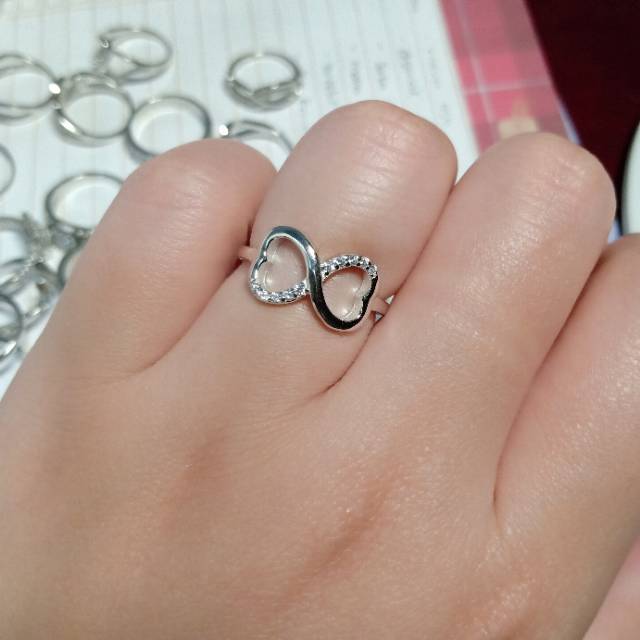 Cincin perak 925 infinite love mata putih / perhiasan silver 925 berlapis emas import