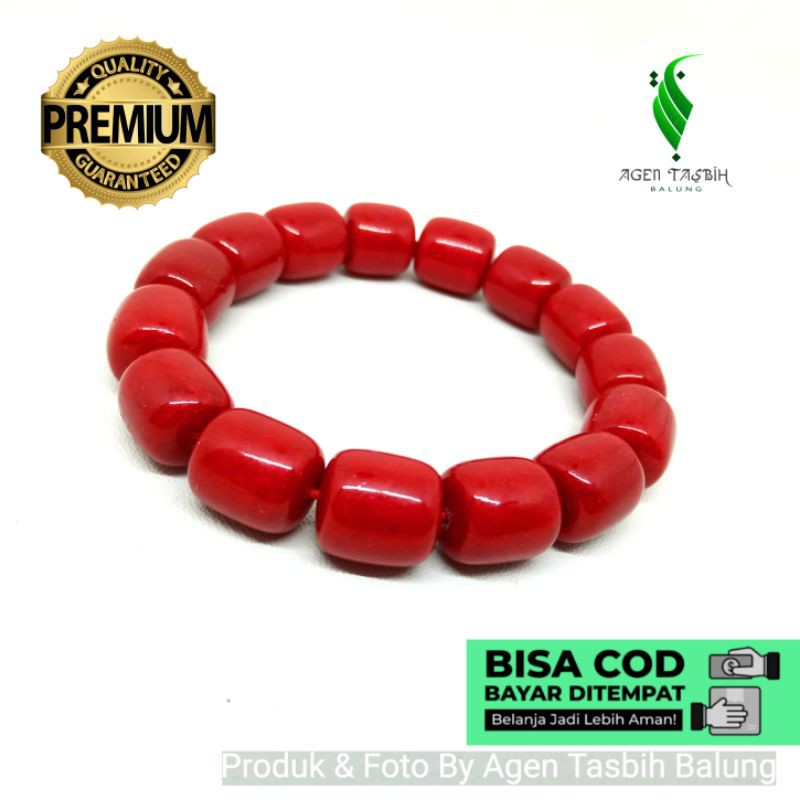 Gelang Batu Marjan Coral Merah Super Size 11mm