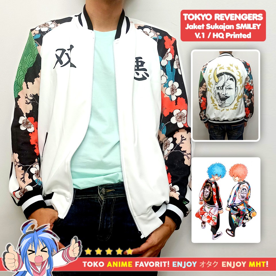 Jaket Smiley Nahoya Kawata Brothers Bomber Sukajan Anime Tokyo Revengers Full Print Twin Devils Tokyo Manji