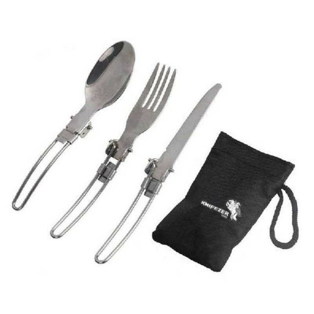 set Sendok Garpu Pisau Lipat Portabel Stainless Steel 3pcs