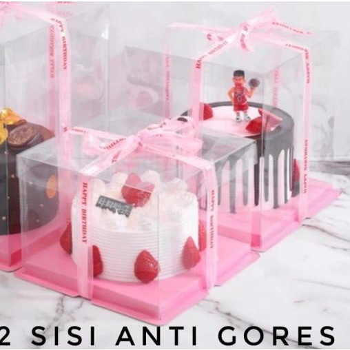

™ Cake Box Mika Dus Kotak Kue 26 x 26 cm Tutup Transparant PET - Merah, 26x26x18 cm ♜