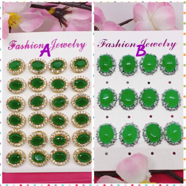 Anting giok hijau permata zircon A &amp; B