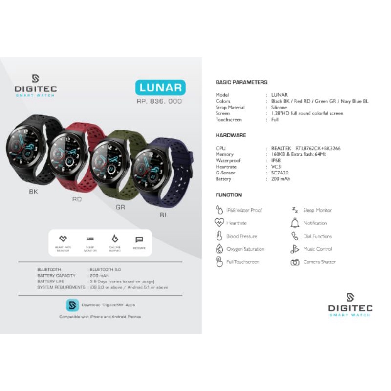 Smartwatch Digitec Lunar original garansi 1thn