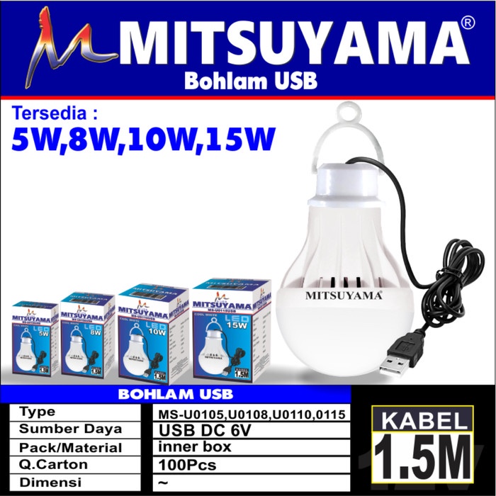 Lampu Bohlam LED USB Mitsuyama Emergency Lampu Darurat Kabel 5 wat 8 wat 10 wat 15 wat PROMO MURAH