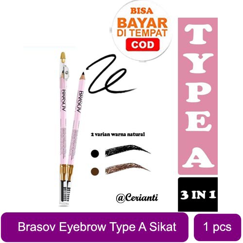 BRASOV Pensil Alis 3 IN 1 + Serutan + Sikat 2.5 GR Eyebrow Pencil TYPE A