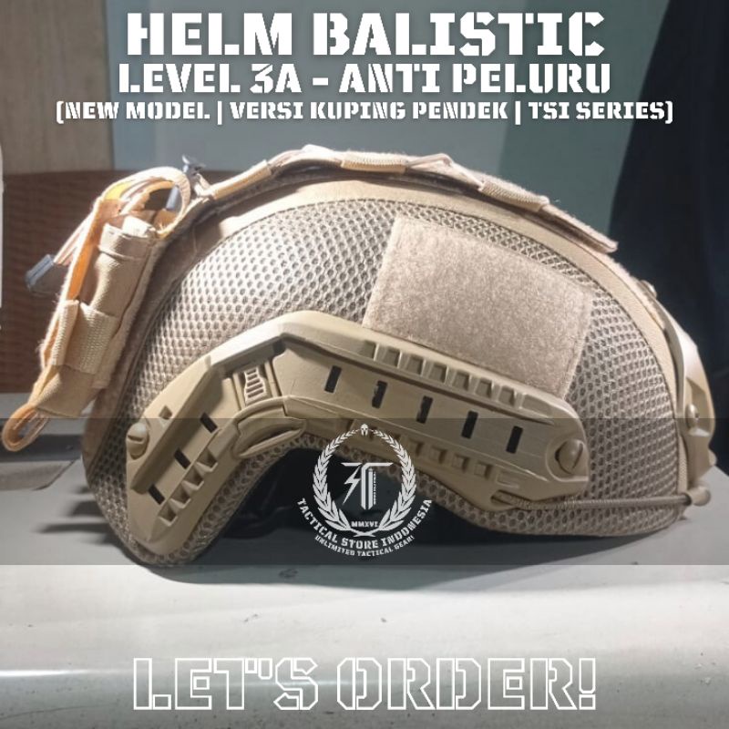 EXCLUSIVE TSI - Helm Balistic ASLI Level 3A Versi Kuping Pendek - Helm Tactical Baja Warna Cream Gurun