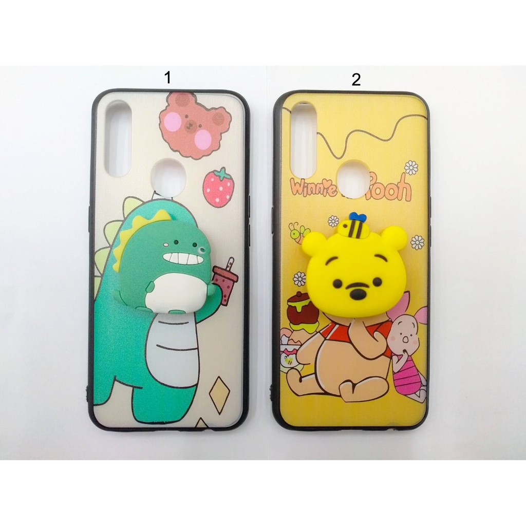 Case OPPO A8 A31 Case Fuze Glass Plus Popsocket Karakter Lucu